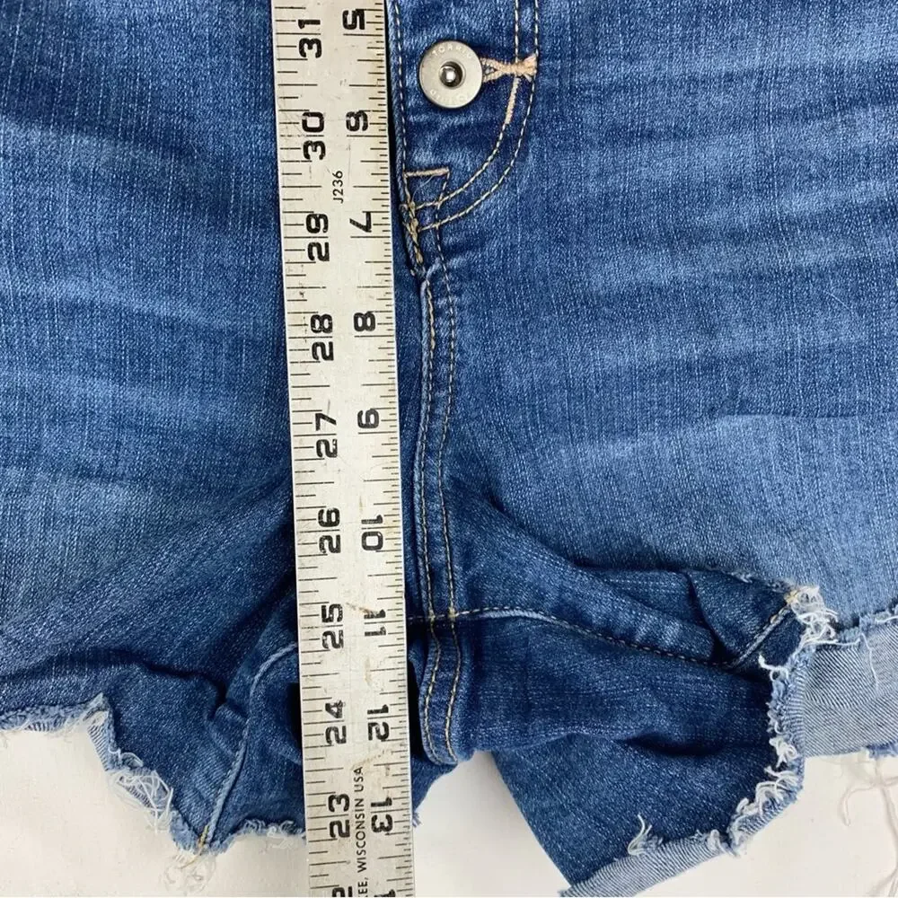 Torrid size 14 button front denim Blue Distressed Jean Shorts Casual Cut-Off